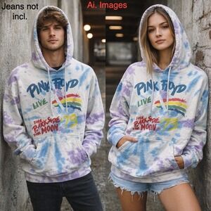 Pink Floyd Live The Dark Side of the Moon 73 Tie Dye Hoodie Large Purple Blue